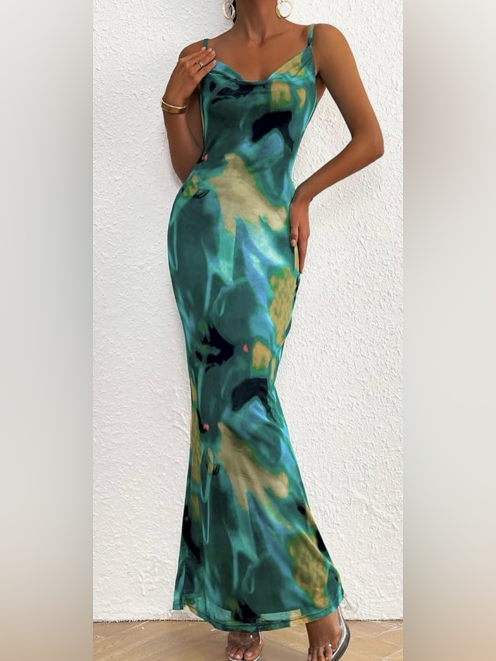 NWT PRETTYGARDEN Floral Spaghetti Strap Maxi Dress Stretch Bodycon size L - Picture 3 of 7